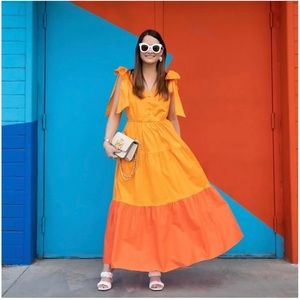 Color Me Courtney Louise Color-block Orange Tiered Maxi Dress Size 8